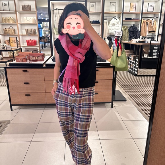 NWT Coach Outlet Check Print Extra Long Muffler in bold red - Picture 5 of 8